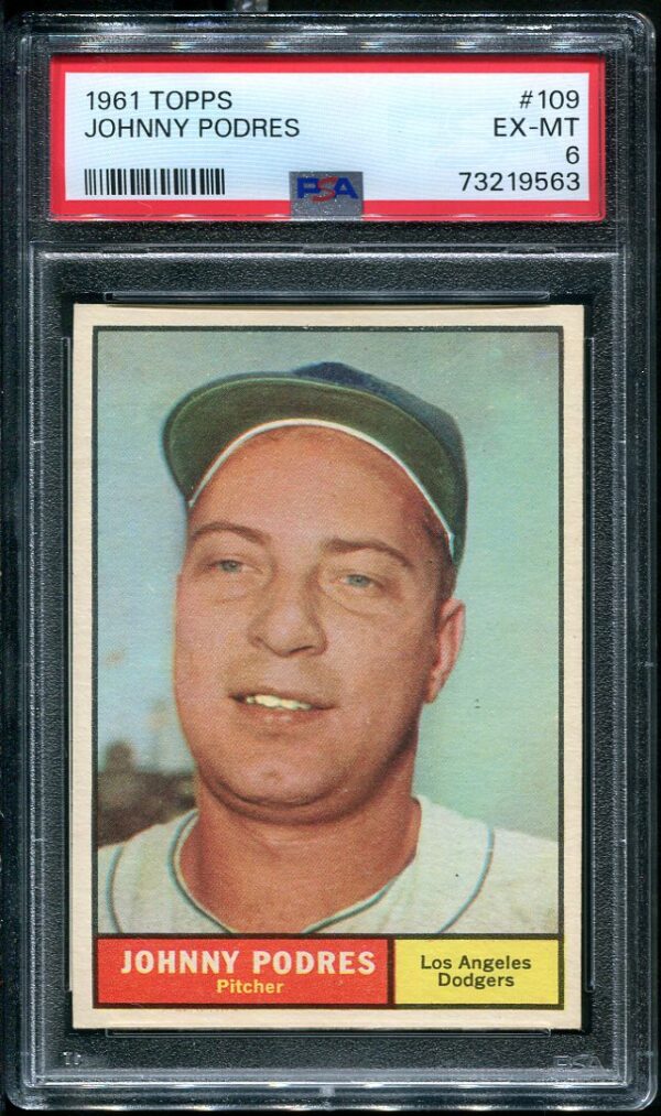 Authentic 1961 Topps #109 Johnny Podres PSA 6 Baseball Card