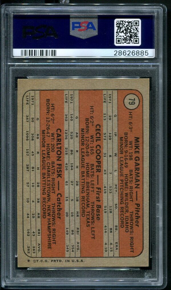 Authentic 1972 Topps #9 Carlton Fisk PSA 6 Rookie Baseball Card