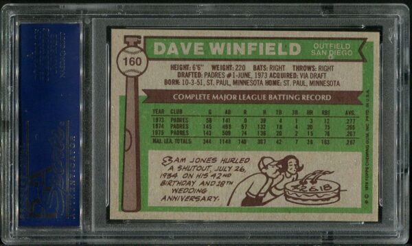 Authentic 1976 Topps #160 Dave Winfield PSA 8 Baseball Card