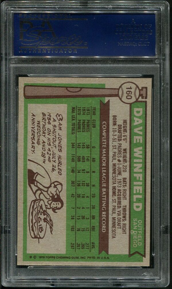 Authentic 1976 Topps #160 Dave Winfield PSA 8 Baseball Card