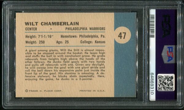 Authentic 1961 Fleer #47 Wilt Chamberlain In Action PSA 6 Basketball Card