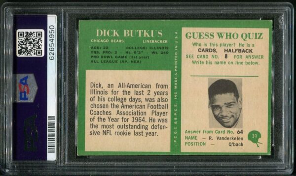 Authentic 1966 Philadelphia #72 Dick Butkus PSA 6 Rookie Football Card