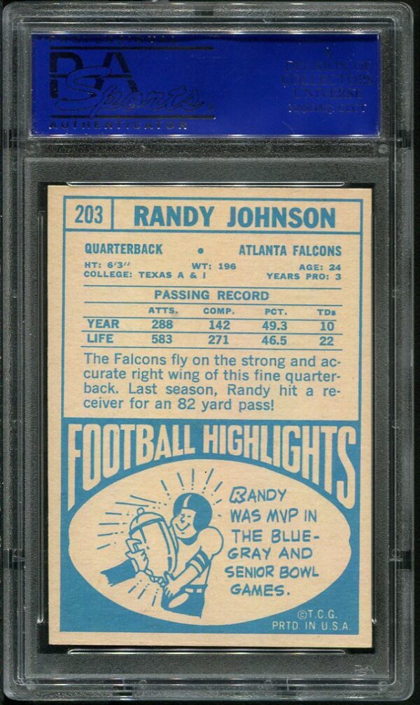 Authentic 1968 Topps #203 Randy Johnson PSA 8 Football Card