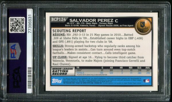 Authentic 2010 Bowman Chrome Prospects #BCP124 Salvador Perez PSA 9 Rookie Baseball Card