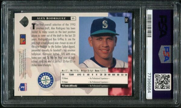 Authentic 1994 Upper Deck #24 Alex Rodriguez PSA 9 Rookie Baseball Card