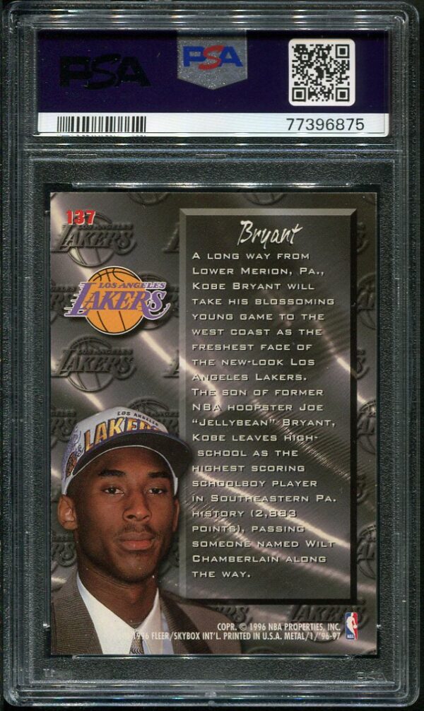 Authentic 1996 Fleer Metal #137 Kobe Bryant PSA 8 Rookie Basketball Card