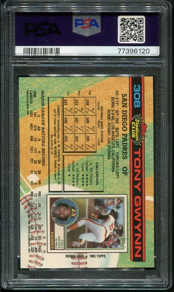 Authentic 1991 Topps Stadium Club #308 Tony Gwynn PSA 10 Baseball Card