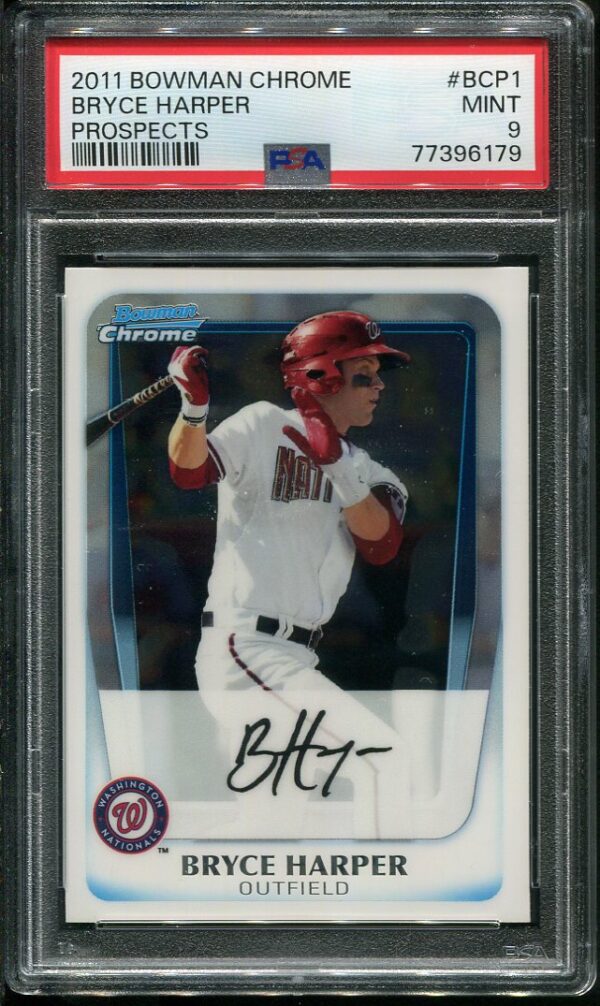 Authentic 2011 Bowman Chrome Prospects #BCP1 Bryce Harper PSA 9 Baseball Card