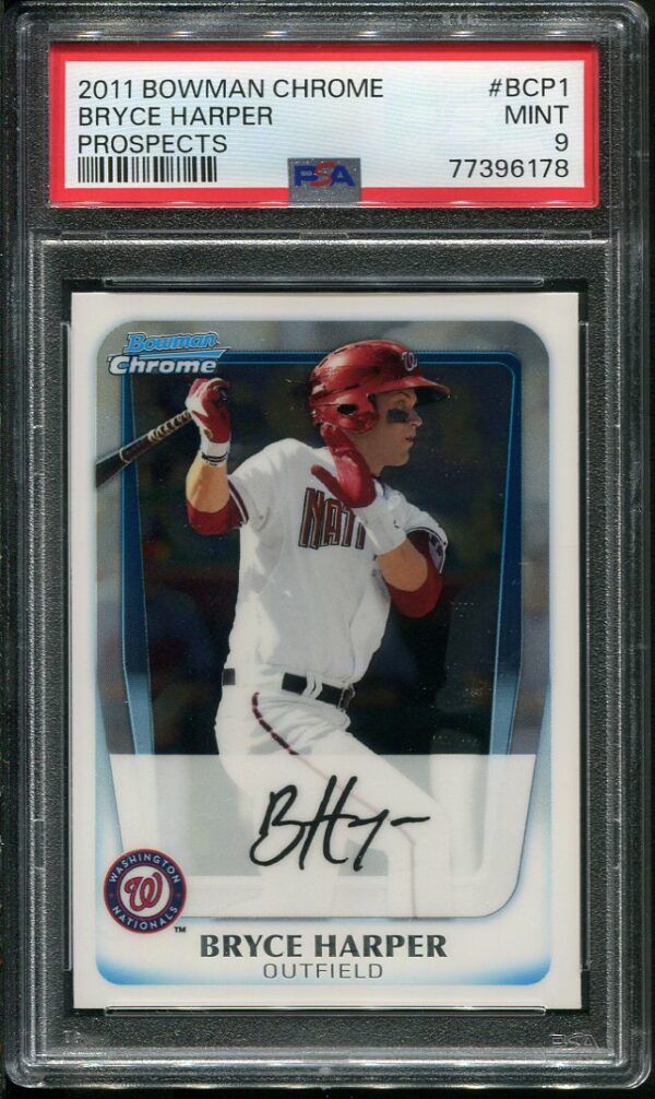 Authentic 2011 Bowman Chrome Prospects #BCP1 Bryce Harper PSA 9 Baseball Card