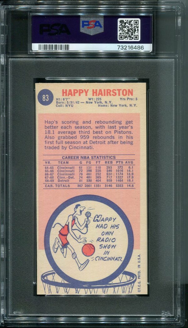 Authentic 1969 Topps #83 Happy Hairston PSA 7 Rookie Basketball Card