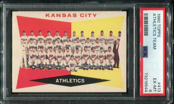 Authentic 1960 Topps #413 KC Athletics Team PSA 6 Baseball Card
