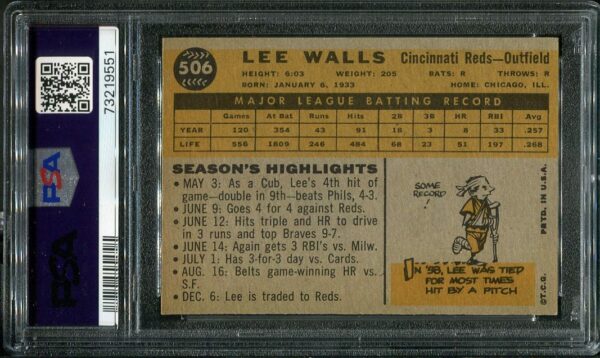 Authentic 1960 Topps #506 Lee Walls PSA 6 Baseball Card