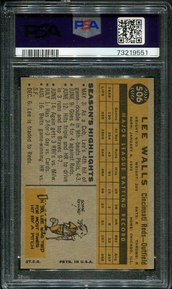 Authentic 1960 Topps #506 Lee Walls PSA 6 Baseball Card