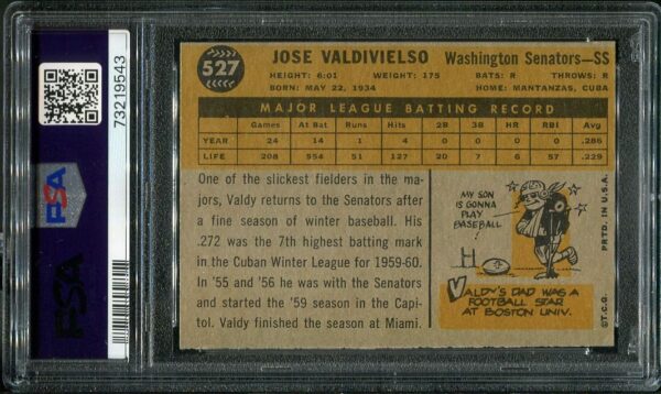 Authentic 1960 Topps #527 Jose Valdivielso PSA 5 Baseball Card