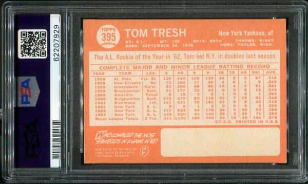 Authentic 1964 Topps #395 Tom Tresh PSA 7 Baseball Card