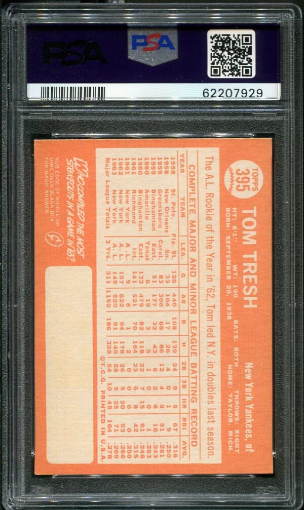 Authentic 1964 Topps #395 Tom Tresh PSA 7 Baseball Card