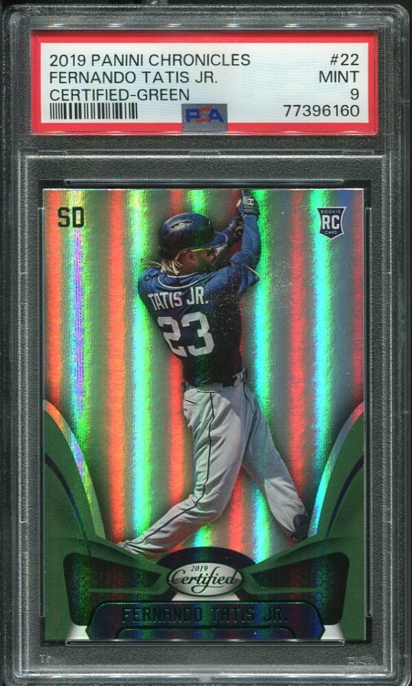 Authentic 2019 Panini Chronicles #22 Fernando Tatis Jr. Green Parallel PSA 9 Rookie Baseball Card