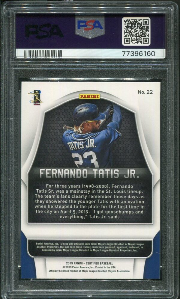 Authentic 2019 Panini Chronicles #22 Fernando Tatis Jr. Green Parallel PSA 9 Rookie Baseball Card