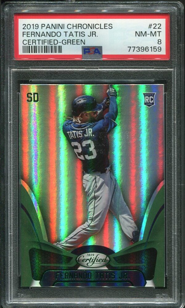 Authentic 2019 Panini Chronicles #22 Fernando Tatis Jr. Green Parallel PSA 8 Rookie Baseball Card