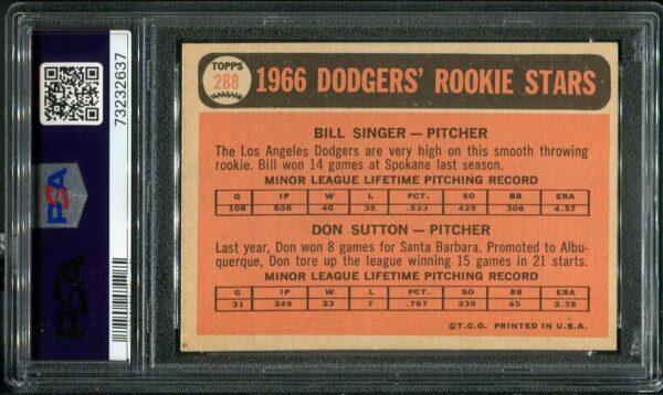 Authentic 1966 Topps #288 Don Sutton PSA 6 Rookie Baseball Card