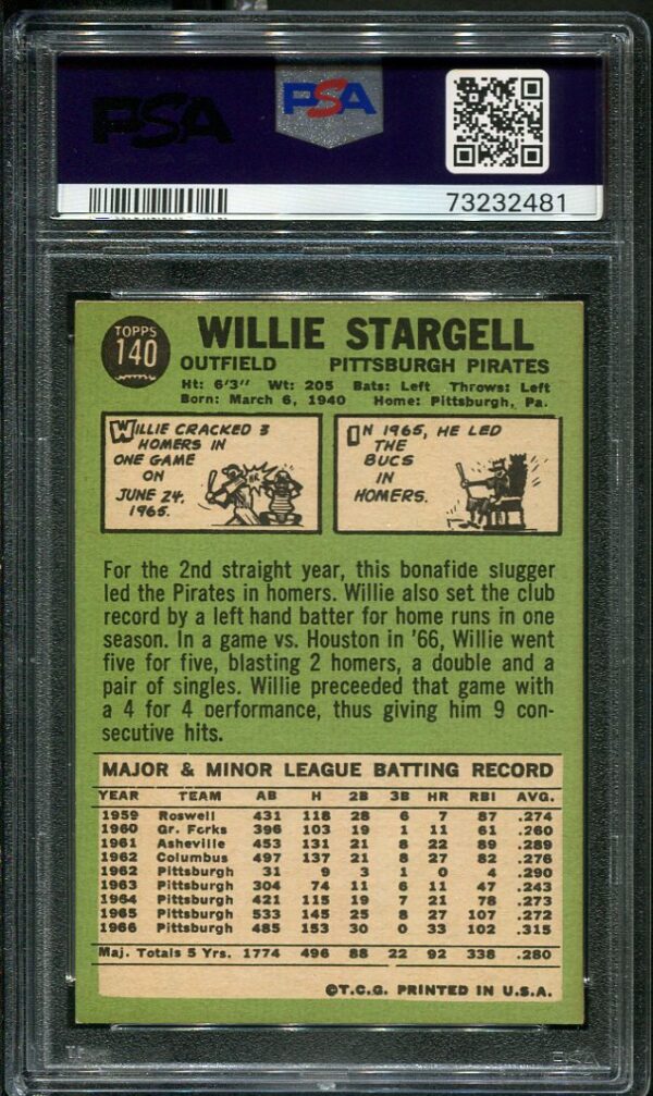 Authentic 1967 Topps #140 Willie Stargell PSA 6 Baseball Card