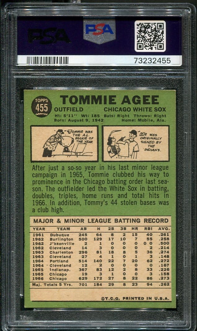1967 Topps #455 Tommie Agee PSA 6 (73232455) - All Star Cards Inc