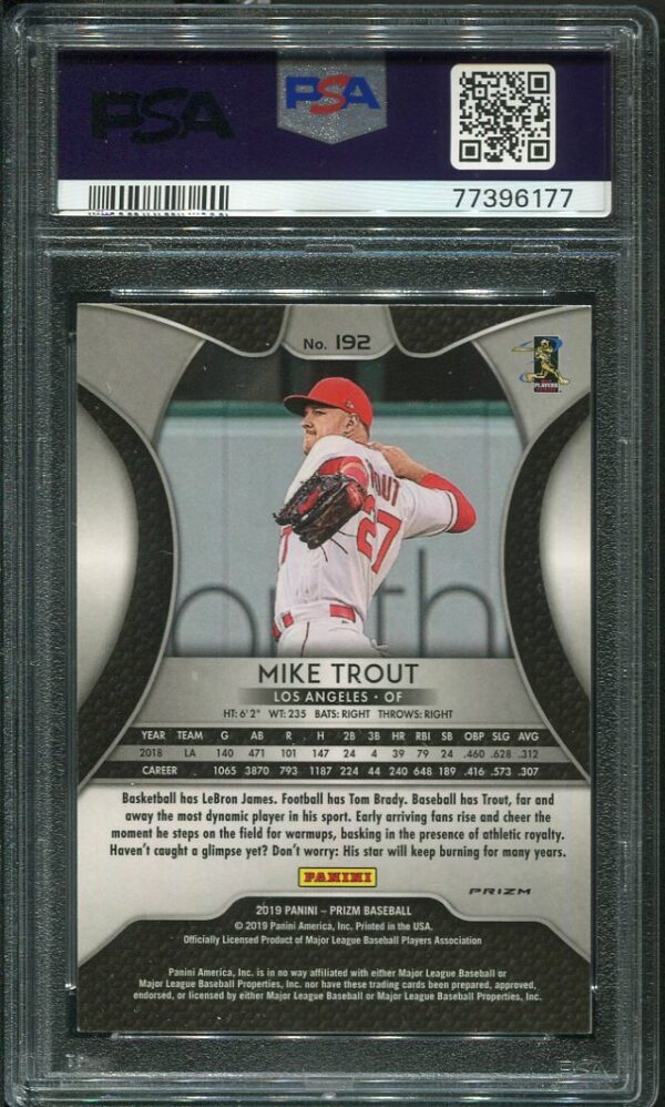 Authentic 2019 Panini Red Prizm #192 Mike Trout PSA 9 Baseball Card