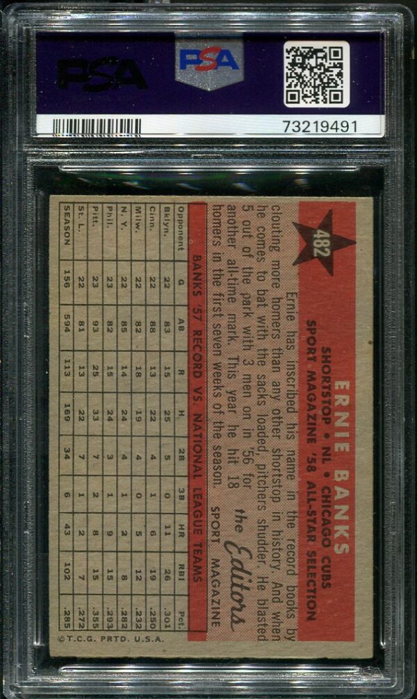 Authentic 1958 Topps #482 Ernie Banks All Star PSA 5 Baseball Card