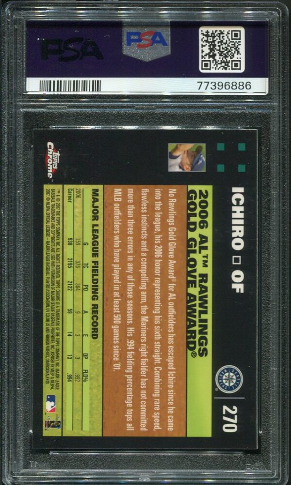 Authentic 2007 Topps Chrome #270 Ichiro Suzuki PSA 10 Baseball Card