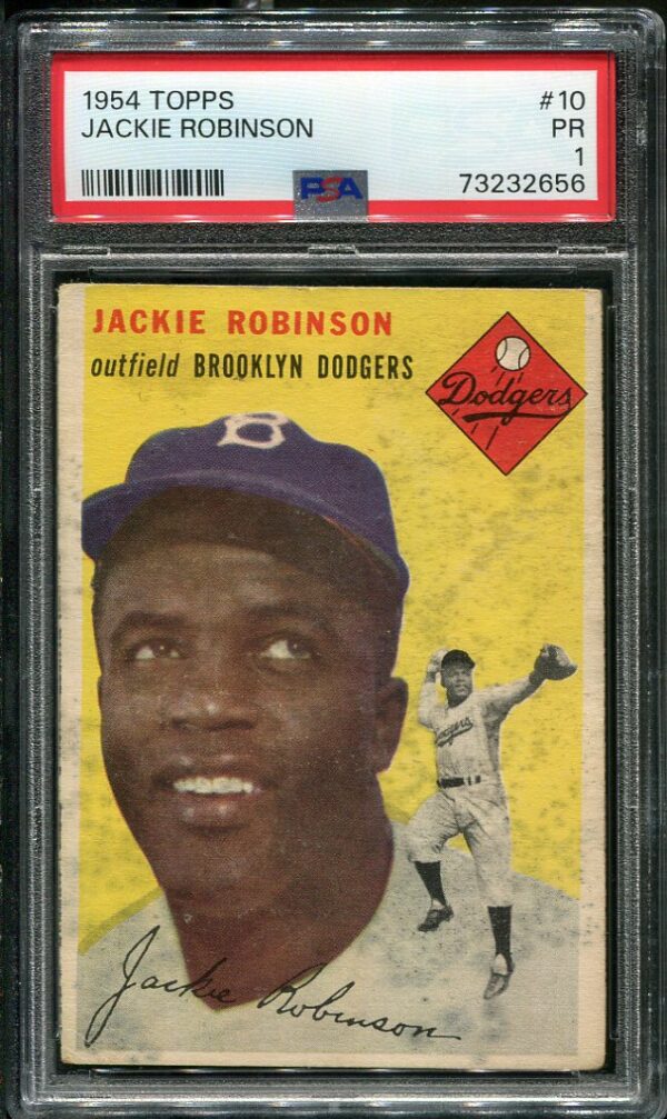 Authentic 1954 Topps #10 Jackie Robinson PSA 1 Baseball Card