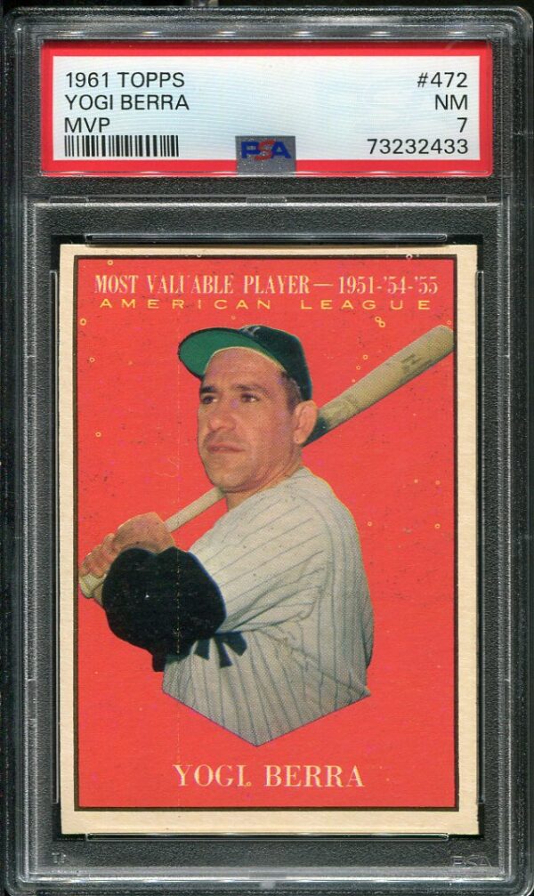 Authentic 1961 Topps MVP #472 Yogi Berra PSA 7 Baseball Card