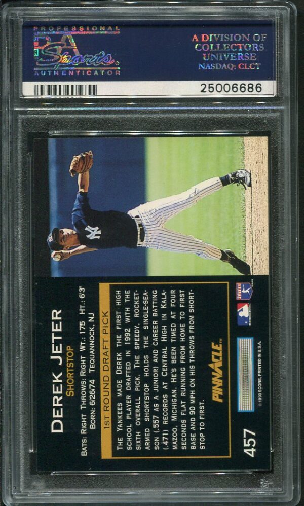 Authentic 1993 Pinnacle #457 Derek Jeter PSA 10 Rookie Baseball Card