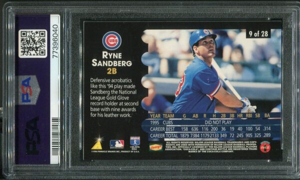 Authentic 1996 Denny's #9 Ryne Sandberg Instant Replay Holograms PSA 9 Baseball Card