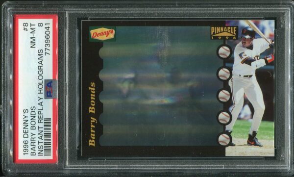 Authentic 1996 Denny's #8 Barry Bonds Instant Replay Holograms PSA 8 Baseball Card