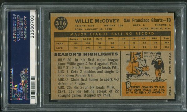 Authentic 1960 Topps #316 Willie McCovey PSA 7 All-Star Rookie Baseball Card