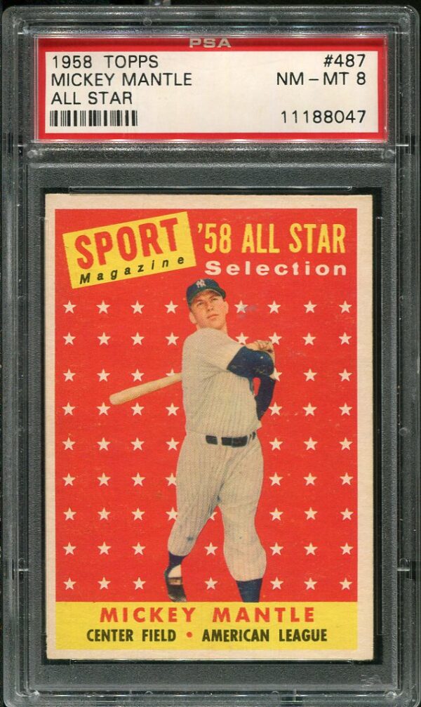 Authentic 1958 Topps All Star #486 Mickey Mantle PSA 8 Baseball Card