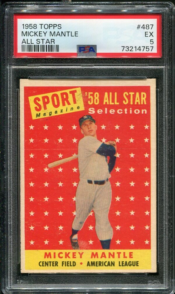 Authentic 1958 Topps All Star #486 Mickey Mantle PSA 5 Baseball Card