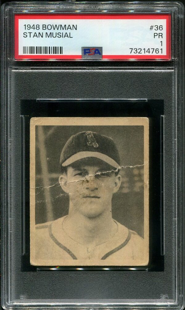 Authentic 1948 Bowman #36 Stan Musial PSA 1 Baseball Card