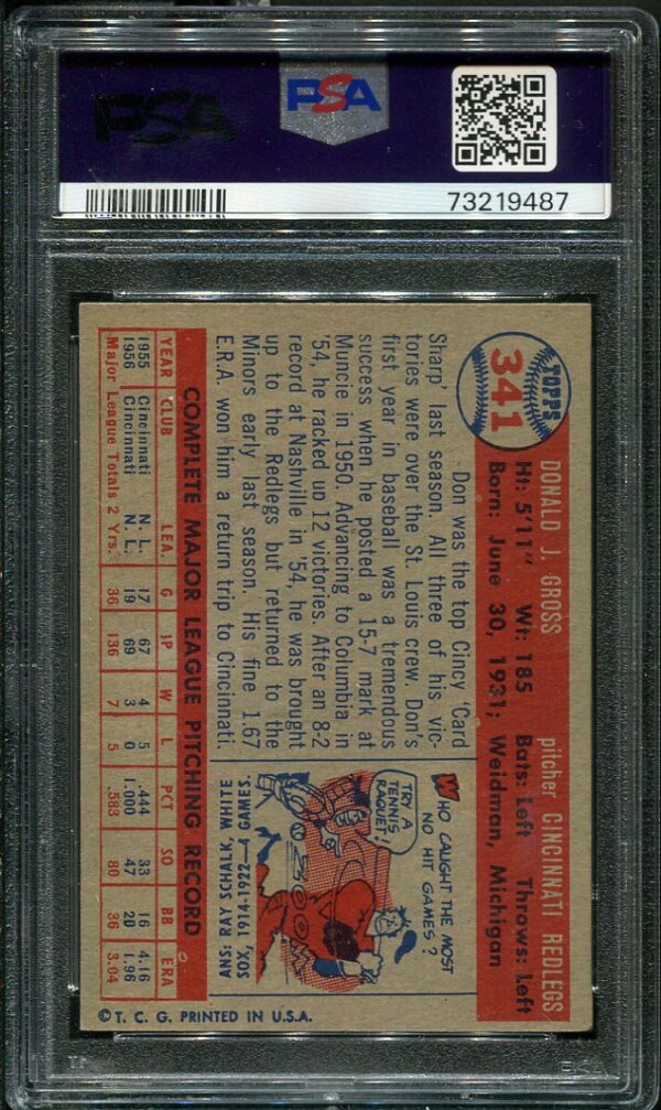 Authentic 1957 Topps #341 Don Gross PSA 7 Baseball Card