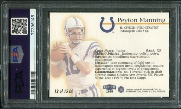 Authentic 1998 Ultra Damage Inc #12 Peyton Manning PSA 10 Rookie Football Card