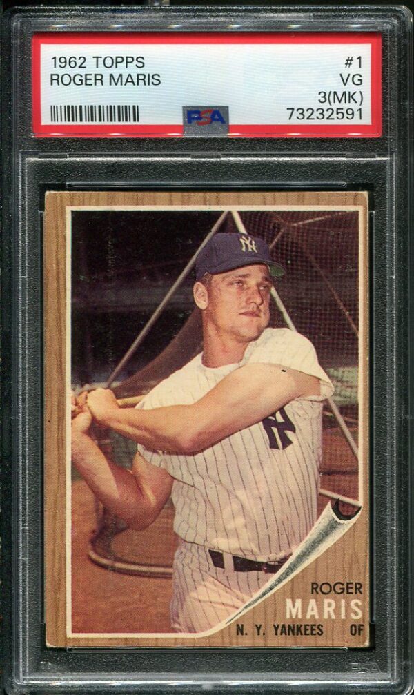 Authentic 1962 Topps #1 Roger Maris PSA 3(MK) Baseball Card
