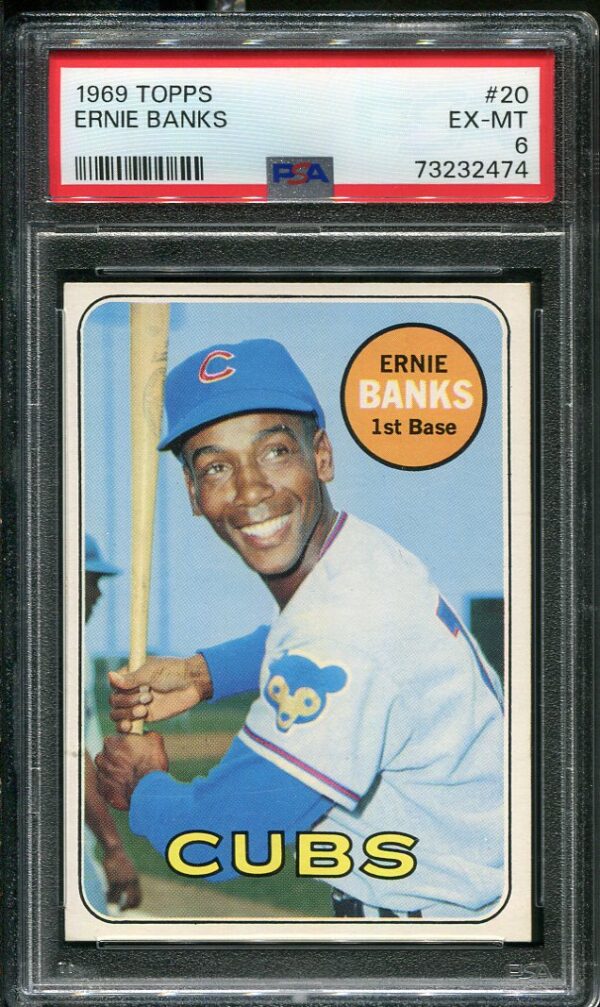 Authentic 1969 Topps #20 Ernie Banks PSA 6 Baseball Card
