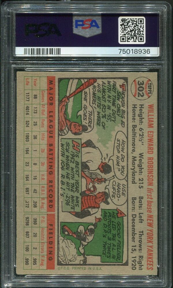 Authentic 1956 Topps #302 Eddie Robinson PSA 7 Baseball Card