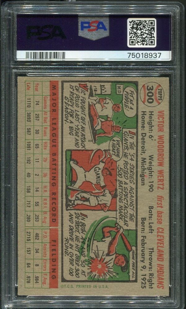 Authentic 1956 Topps #300 Vic Wertz PSA 7 Baseball Card