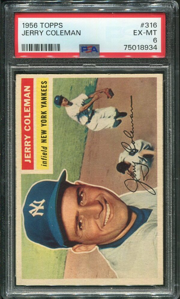 Authentic 1956 Topps #316 Jerry Coleman PSA 6 Baseball Card