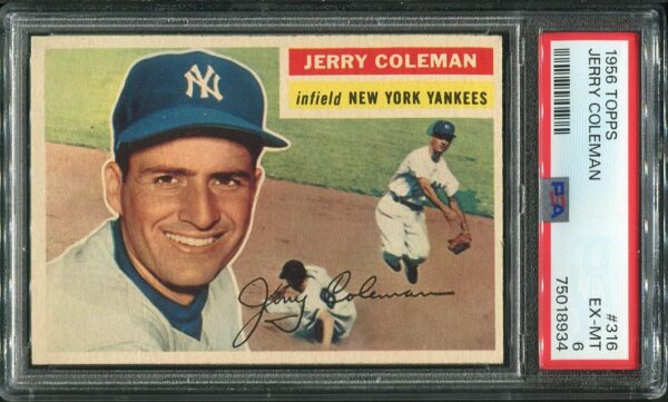 Authentic 1956 Topps #316 Jerry Coleman PSA 6 Baseball Card