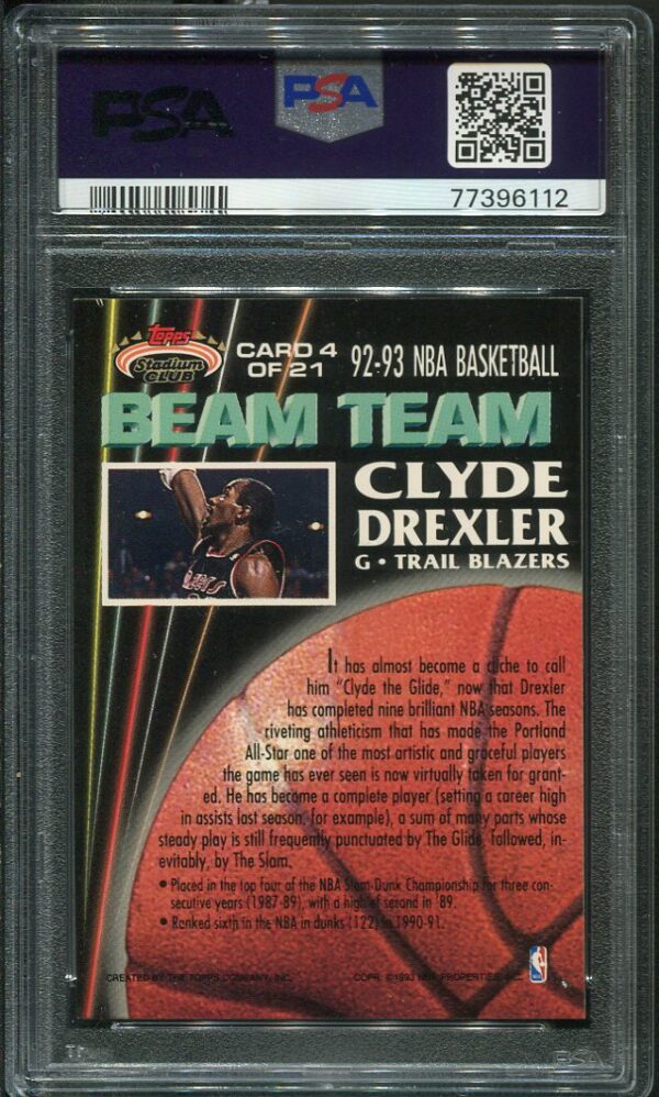 Authentic 1992 Stadium Club Beam Team #4 Clyde Drexler PSA 7 Basketball Card