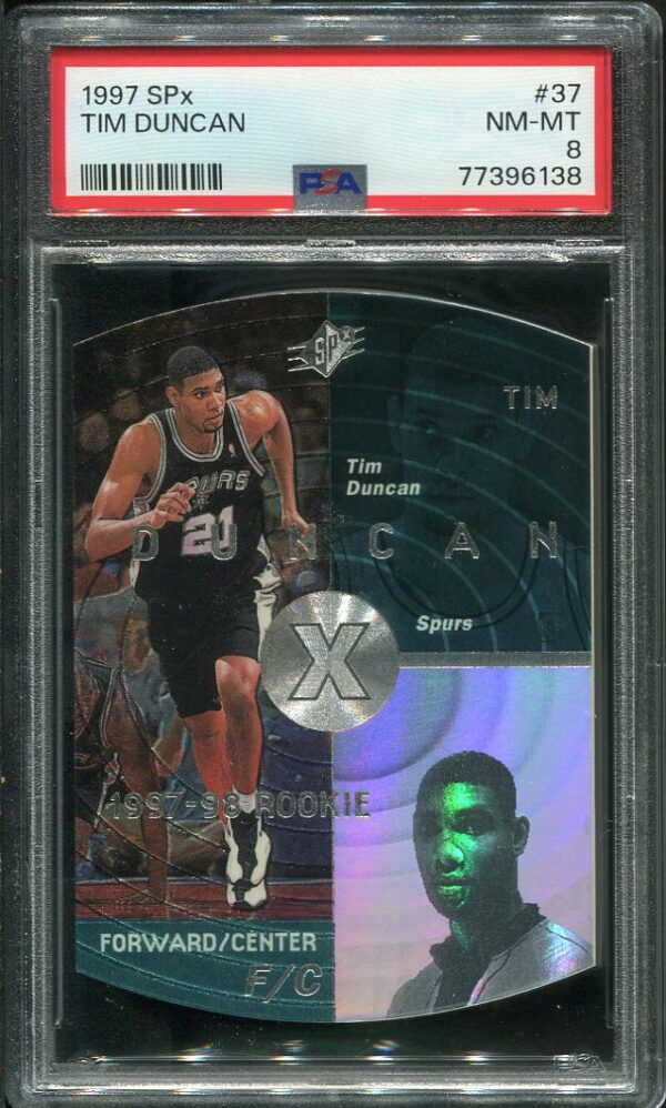 Authentic 1997 SPx #37 Tim Duncan PSA 8 Rookie Basketball Card