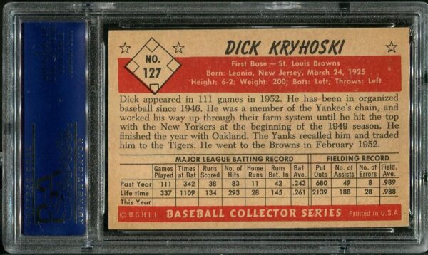 Authentic 1953 Bowman Color #127 Dick Kryhoski PSA 6 Baseball Card