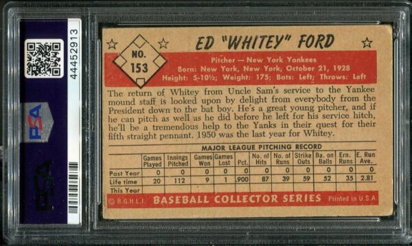 Authentic 1953 Bowman Color #153 Whitey Ford PSA 4 Baseball Card
